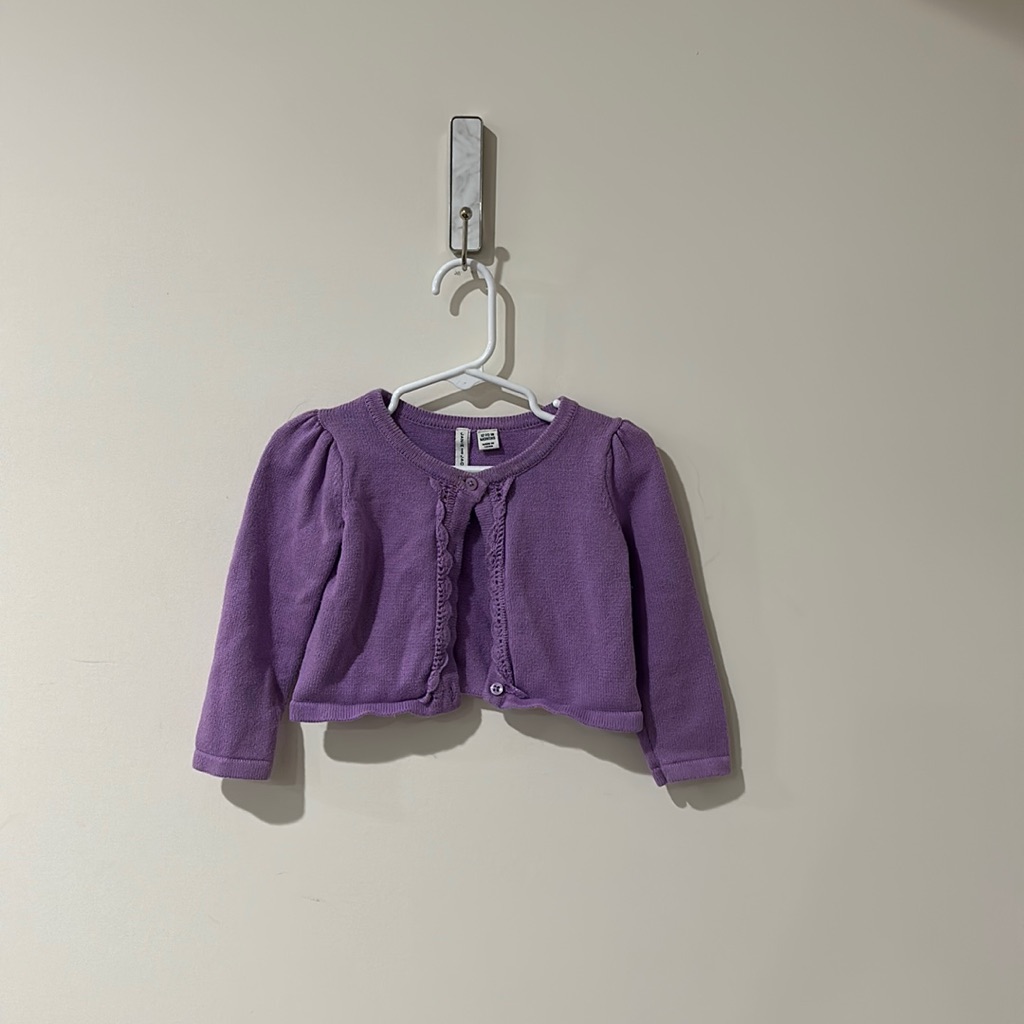 Janie And Jack Little Girls Long Sleeve Cropped Cardigan Lilac Purple 12-18